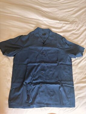 Club Monaco Blue Linen Short Sleeve Shirt L